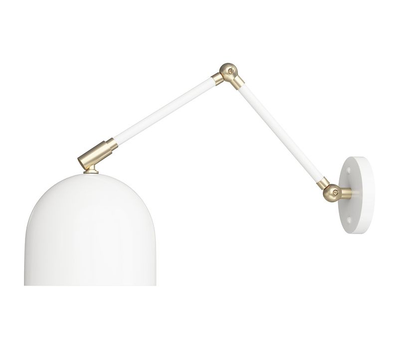 Lampe Murale Scandinave Avec Tige Réglable, Laiton Et Métal - Lena Blanc