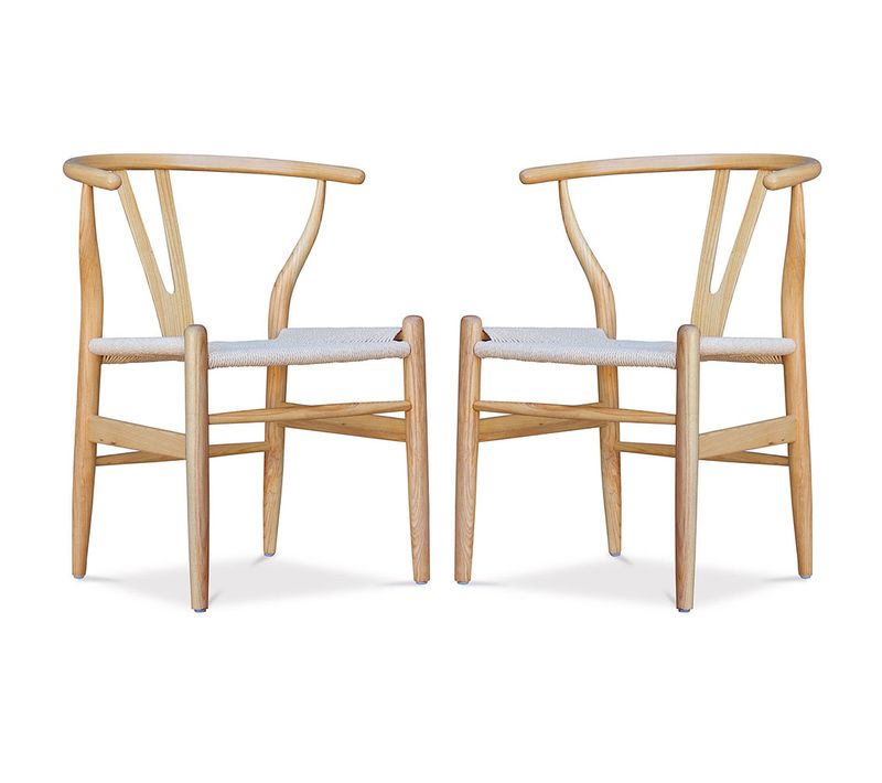 X2 Chaise De Salle à Manger Design Scandinave Bois Assise En Corde - Wish Bois Naturel