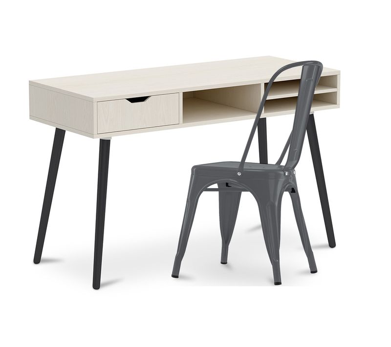 Bureau En Bois Design Style Scandinave Viggo + Chaise Bistrot Metalix 5kg Style  Gris Foncé