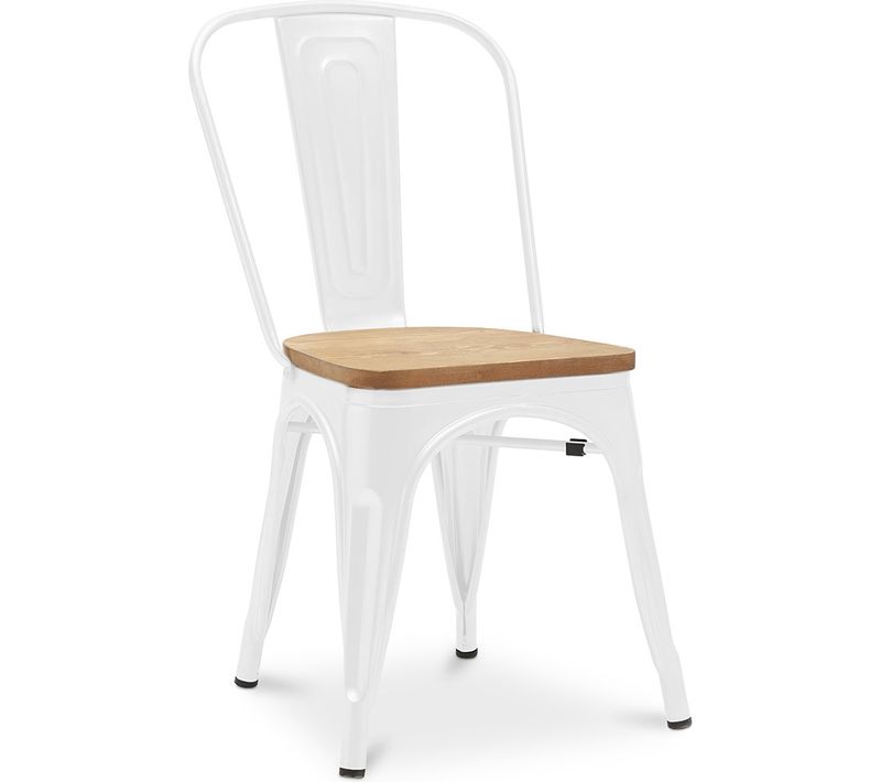 Chaise Salle à Manger Bistrot Metalix Design En Métal Et Bois Clair  - Blanc