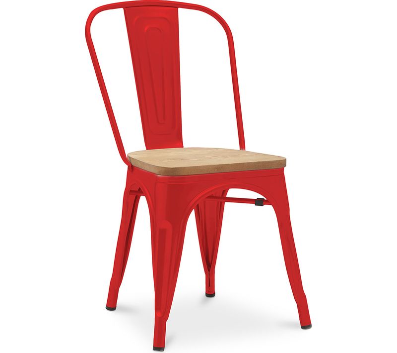 Chaise Salle à Manger Bistrot Metalix Design En Métal Et Bois Clair  - Rouge