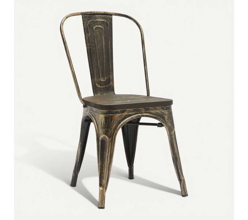 Chaise Salle à Manger Bistrot Metalix Design Industriel En Métal Et Bois Foncé - Nouvelle Edition