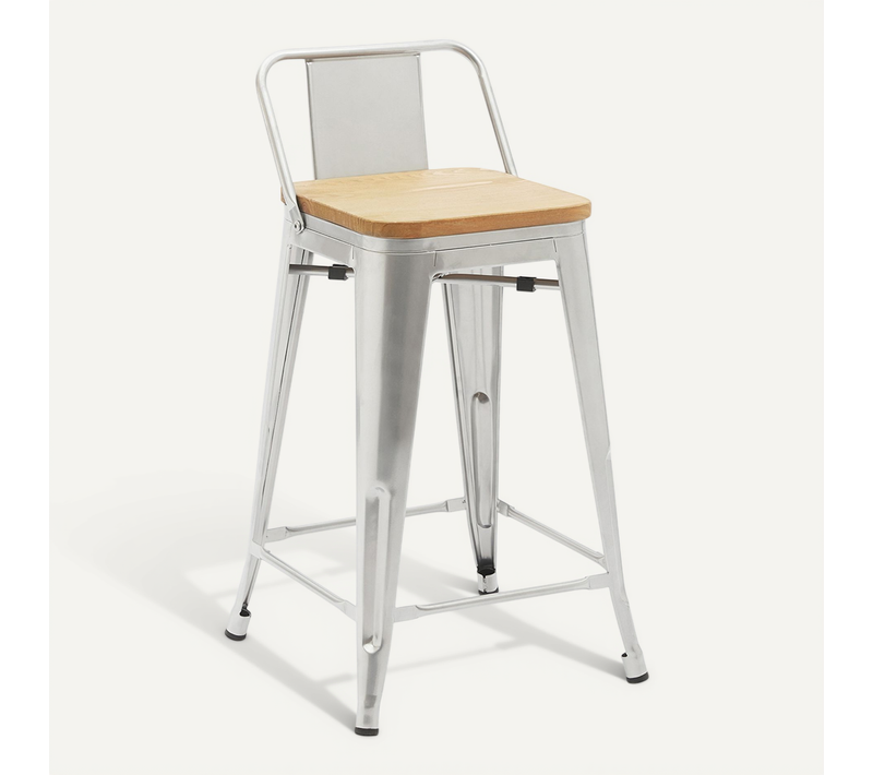 Tabouret De Bar Avec Dossier - Design - Bois Et Acier - 60cm - - Metalix Acier