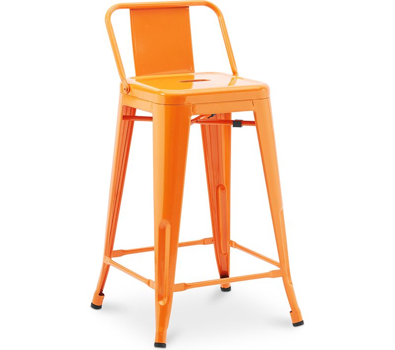Tabouret De Bar Avec Dossier - Design Industriel - 60cm - - Metalix Orange
