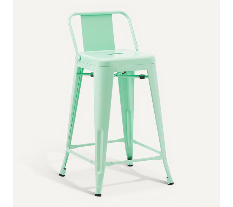 Tabouret De Bar Avec Dossier - Design Industriel - 60cm - - Metalix Menthe