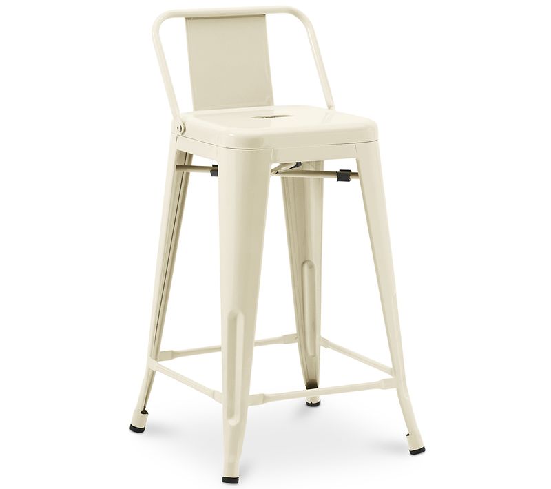 Tabouret De Bar Avec Dossier - Design Industriel - 60cm - Nouvelle édition - Metalix Crème