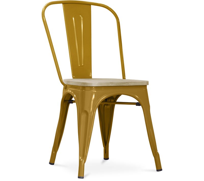 Chaise Salle à Manger Bistrot Metalix Design En Métal Et Bois Clair  - Doré