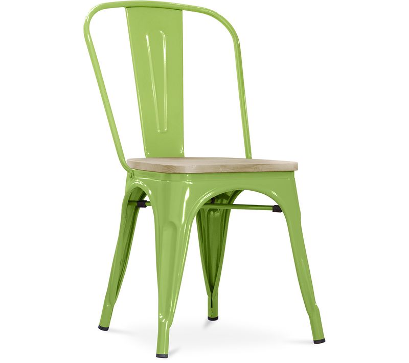 Chaise Salle à Manger Bistrot Metalix Design En Métal Et Bois Clair  - Vert Clair