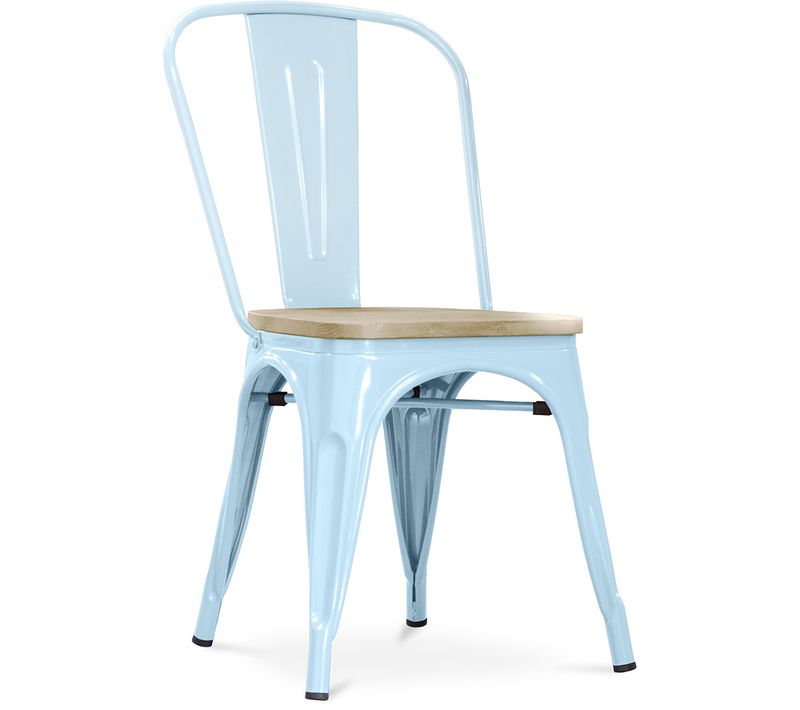 Chaise Salle à Manger Bistrot Metalix Design En Métal Et Bois Clair  - Bleu Clair