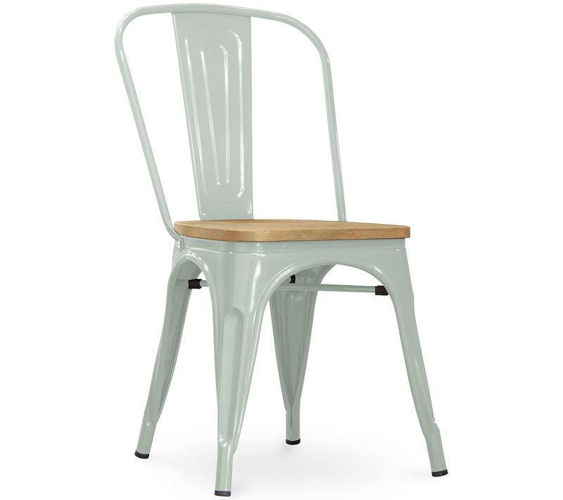 Chaise Salle à Manger Bistrot Metalix Design En Métal Et Bois Clair  - Vert Pâle