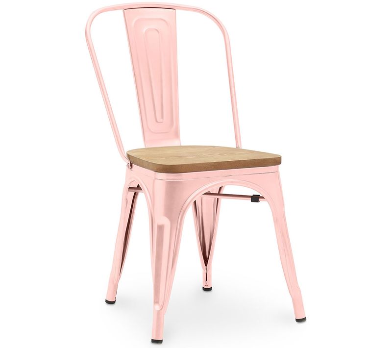 Chaise Salle à Manger Bistrot Metalix Design En Métal Et Bois Clair  - Orange Pâle