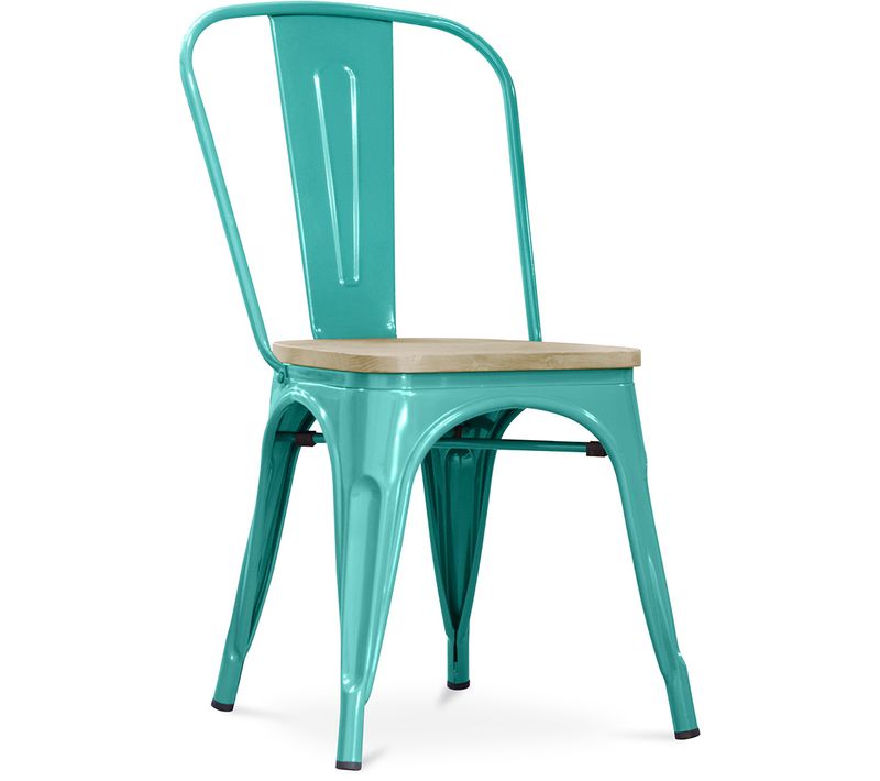 Chaise Salle à Manger Bistrot Metalix Design En Métal Et Bois Clair  - Vert Pastel