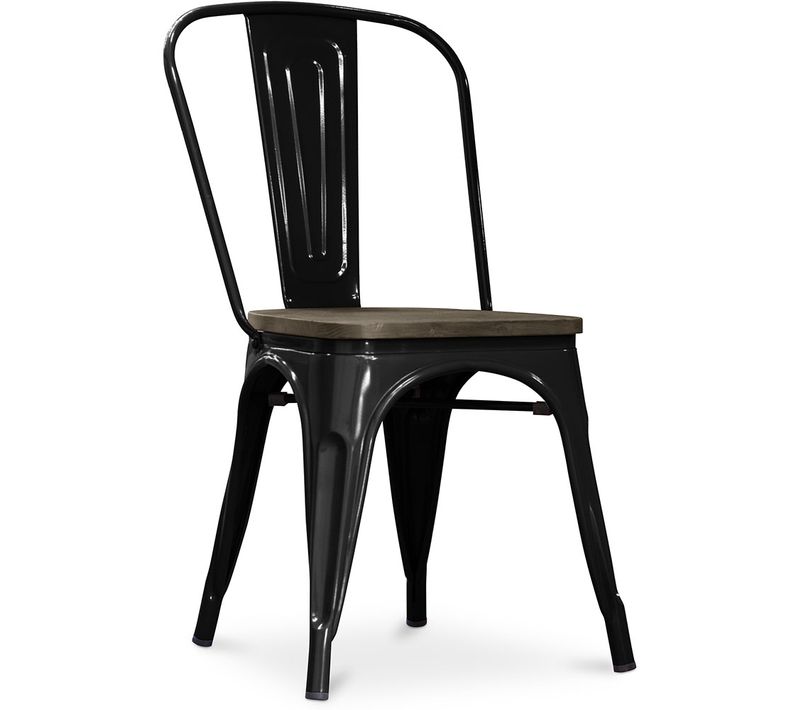 Chaise Salle à Manger Bistrot Metalix Design En Métal Et Bois Foncé  - Noir