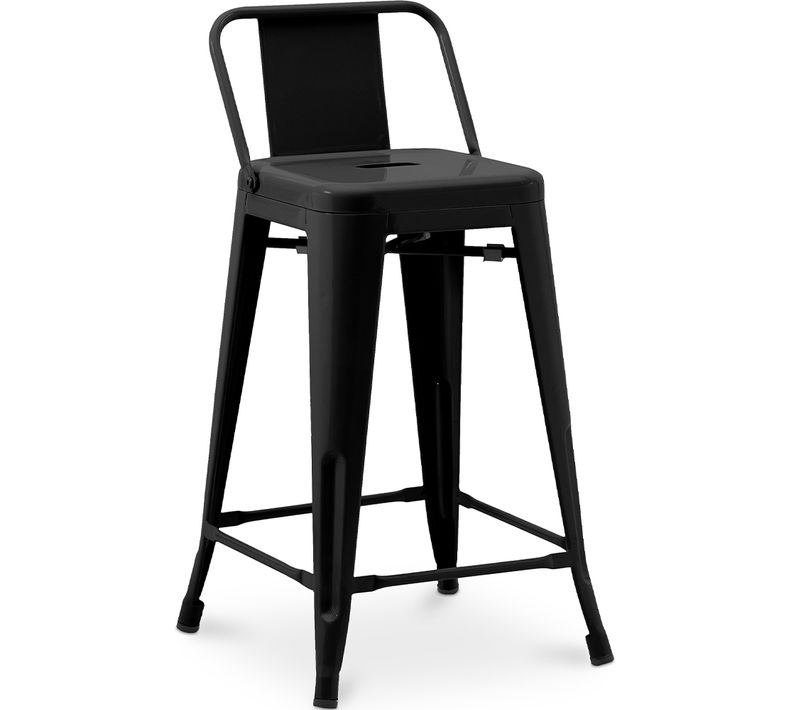 Tabouret De Bar Avec Dossier - Design Industriel - 60cm - - Metalix Noir