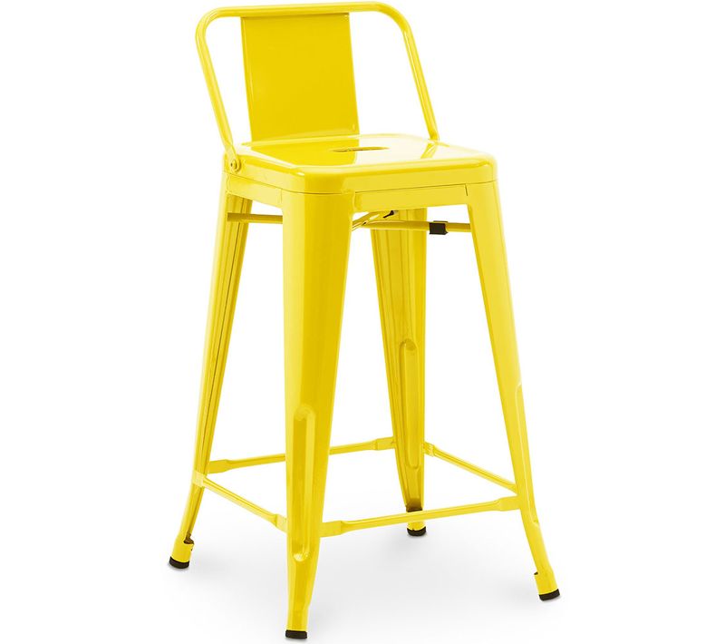 Tabouret De Bar Avec Dossier - Design Industriel - 60cm - - Metalix Jaune