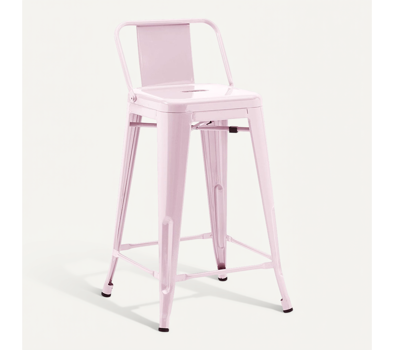 Tabouret De Bar Avec Dossier - Design Industriel - 60cm - - Metalix Rose Pâle