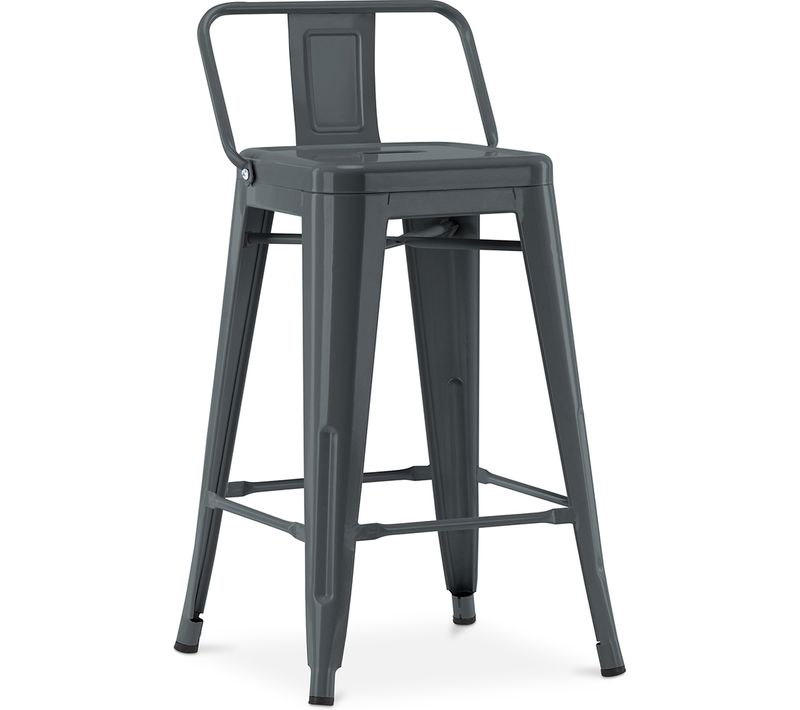 Tabouret De Bar Avec Dossier - Design Industriel - 60cm - - Metalix Gris Foncé