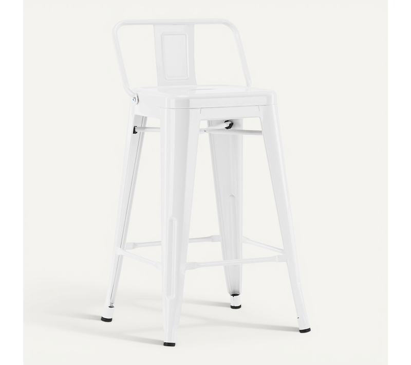 Tabouret De Bar Avec Dossier - Design Industriel - 60cm - Nouvelle édition - Metalix Blanc
