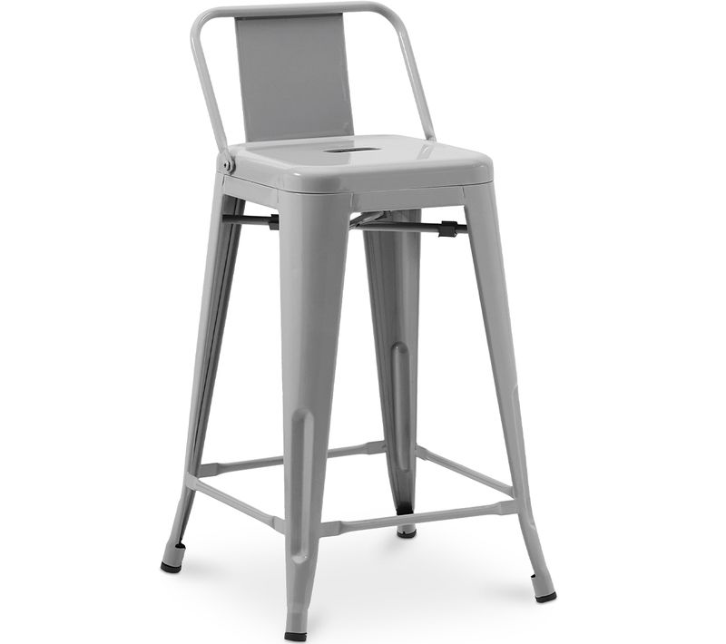 Tabouret De Bar Avec Dossier - Design Industriel - 60cm - Nouvelle édition - Metalix Gris Clair