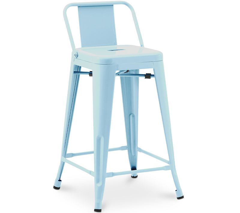 Tabouret De Bar Avec Dossier - Design Industriel - 60cm - - Metalix Bleu Clair
