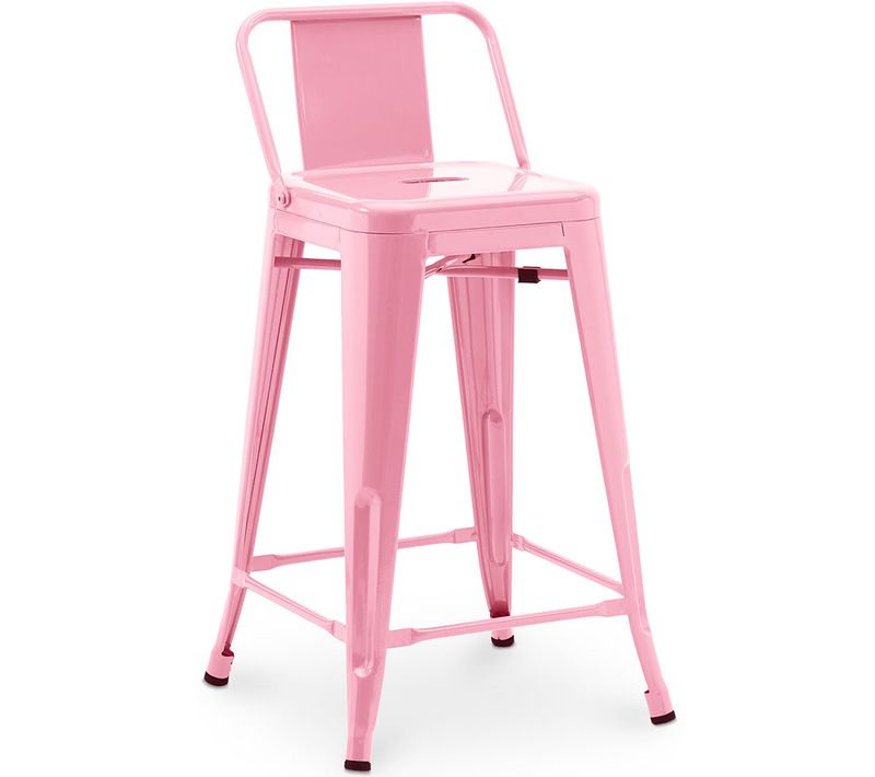 Tabouret De Bar Avec Dossier - Design Industriel - 60cm - - Metalix Rose