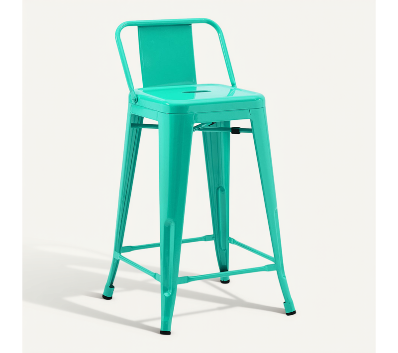 Tabouret De Bar Avec Dossier - Design Industriel - 60cm - Nouvelle édition - Metalix Vert Pastel