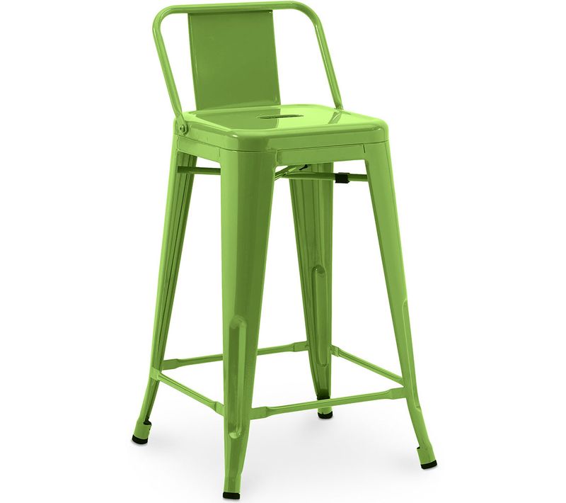 Tabouret De Bar Avec Dossier - Design Industriel - 60cm - - Metalix Vert Clair