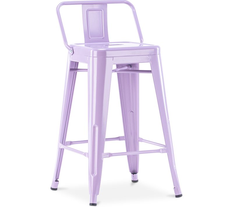 Tabouret De Bar Avec Dossier - Design Industriel - 60cm - - Metalix Violet Pastel