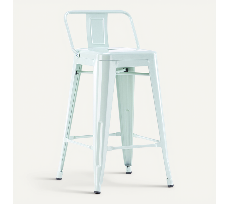 Tabouret De Bar Avec Dossier - Design Industriel - 60cm - - Metalix Vert Pâle