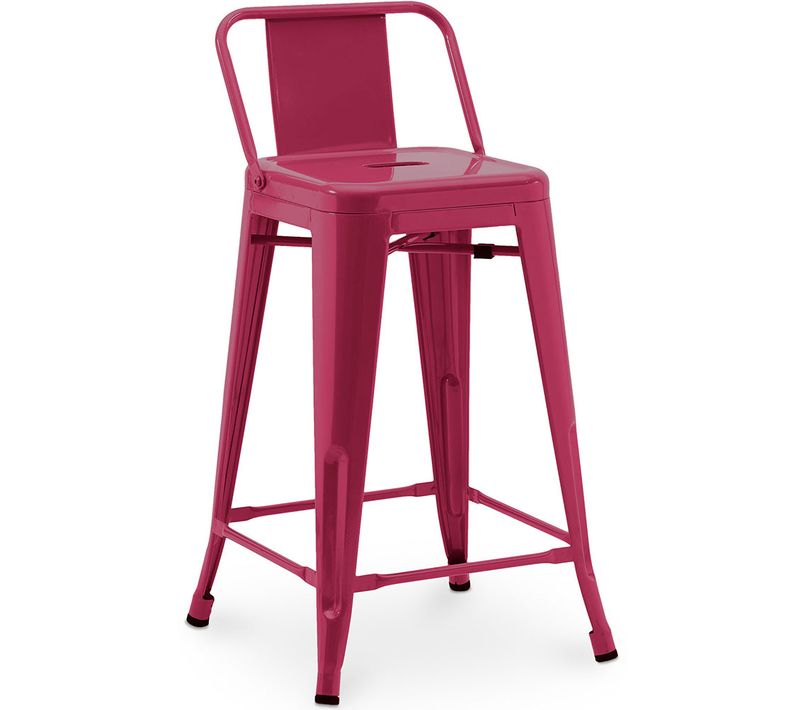 Tabouret De Bar Avec Dossier - Design Industriel - 60cm - - Metalix Fuchsia