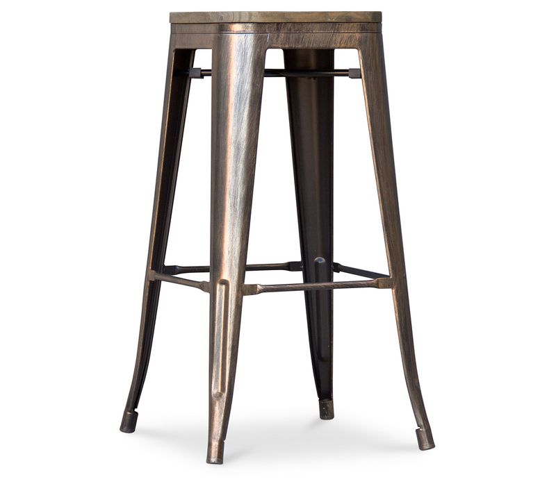 Tabouret De Bar - Design Industriel - Bois Et Acier - 76 Cm - New Edition- Metalix Bronze Métallisé
