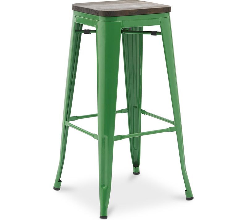 Tabouret De Bar - Design Industriel - Bois Et Acier - 76 Cm - New Edition- Metalix Vert