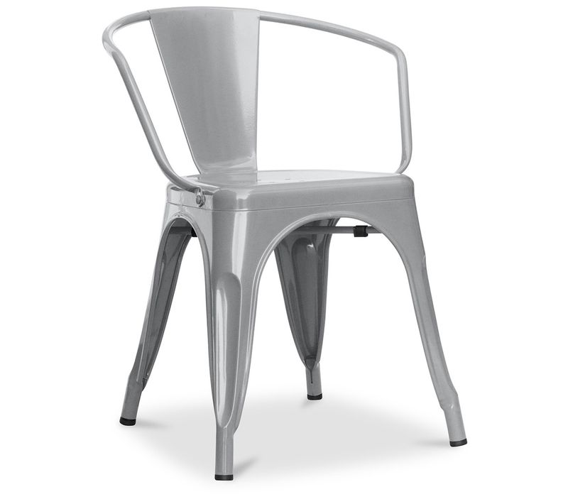 Chaise De Salle à Manger Avec Accoudoir Bistrot Metalix Design En Métal - Gris Clair