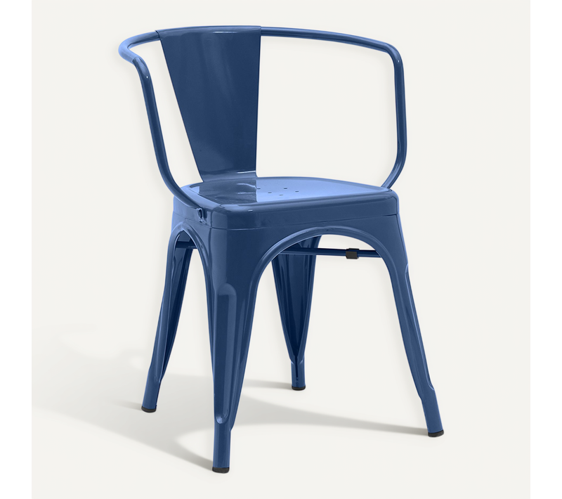 Chaise De Salle à Manger Avec Accoudoir Bistrot Metalix Design En Métal - Bleu Foncé