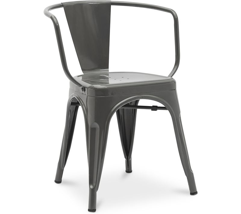 Chaise De Salle à Manger Avec Accoudoir Bistrot Metalix Design En Métal - Gris Foncé