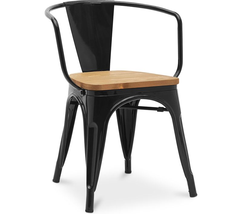 Chaise De Salle à Manger Avec Accoudoir Bistrot Metalix Design En Métal Et Bois Clair - Noir