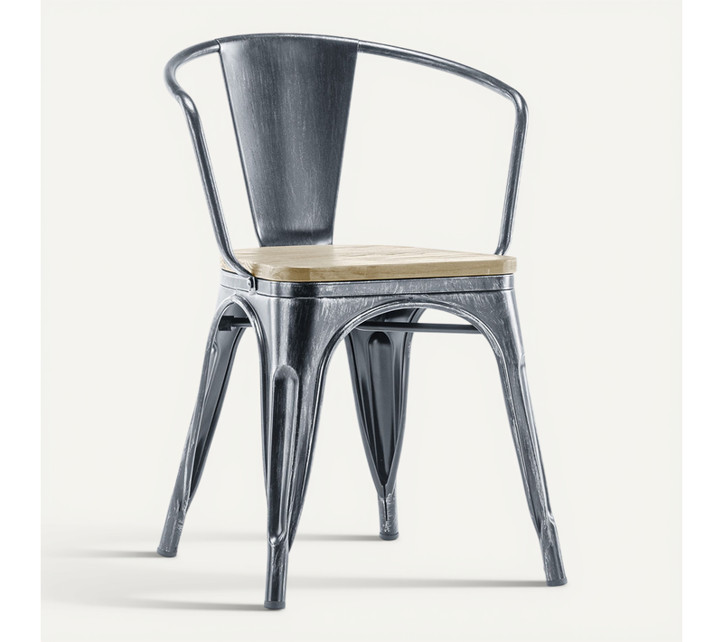 Chaise De Salle à Manger Avec Accoudoir Bistrot Metalix Design En Métal Et Bois Clair - Industriel