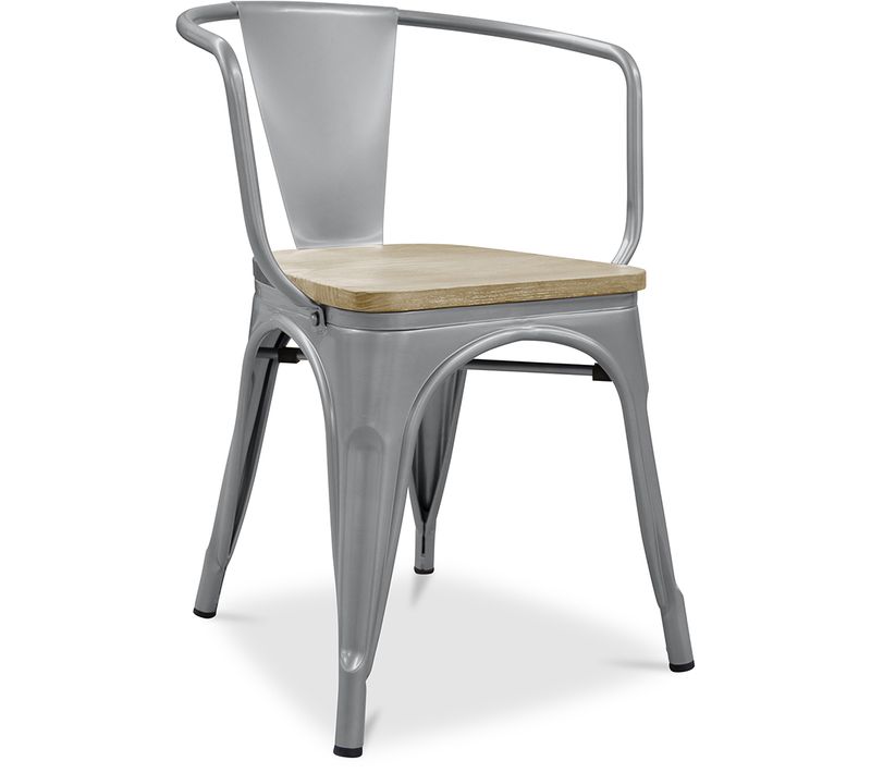 Chaise De Salle à Manger Avec Accoudoir Bistrot Metalix Design En Métal Et Bois Clair - Gris Clair