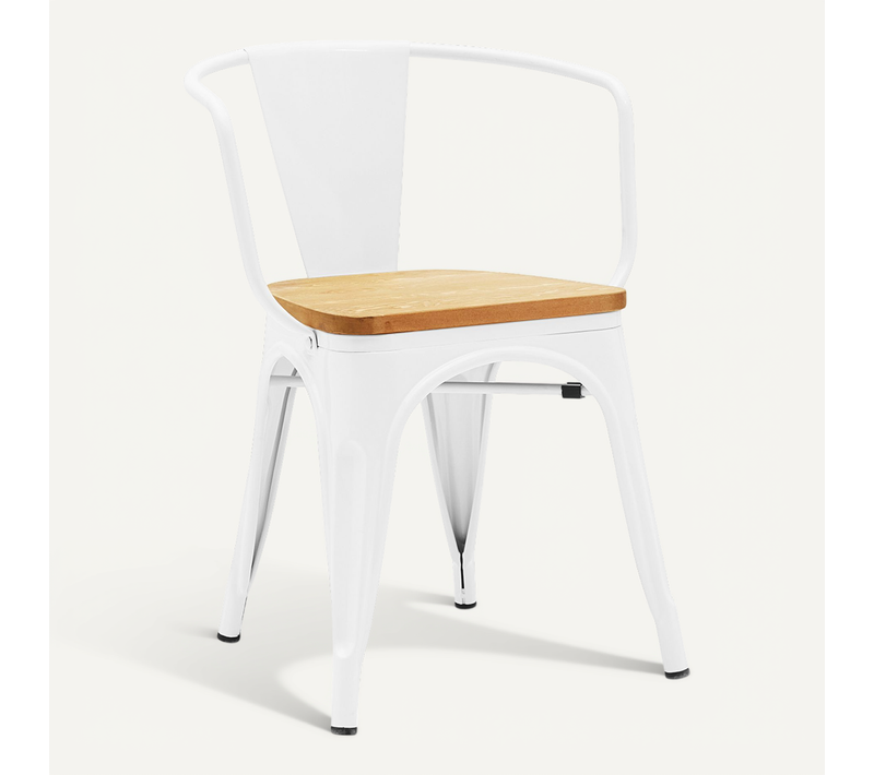Chaise De Salle à Manger Avec Accoudoir Bistrot Metalix Design En Métal Et Bois Clair - Blanc