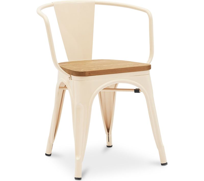 Chaise De Salle à Manger Avec Accoudoir Bistrot Metalix Design En Métal Et Bois Clair - Crème