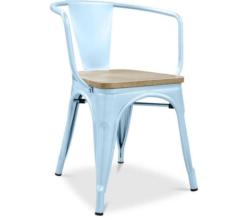 Chaise De Salle à Manger Avec Accoudoir Bistrot Metalix Design En Métal Et Bois Clair - Bleu Clair
