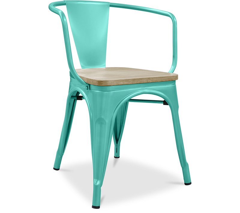 Chaise De Salle à Manger Avec Accoudoir Bistrot Metalix Design En Métal Et Bois Clair - Vert Pastel