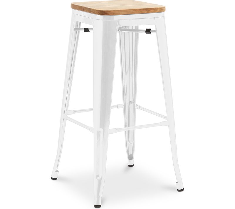 Tabouret De Bar - Design Industriel - Bois Et Acier - 76cm - - Metalix Blanc