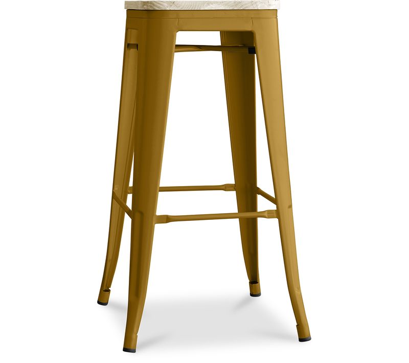 Tabouret De Bar - Design Industriel - Bois Et Acier - 76cm - - Metalix Doré