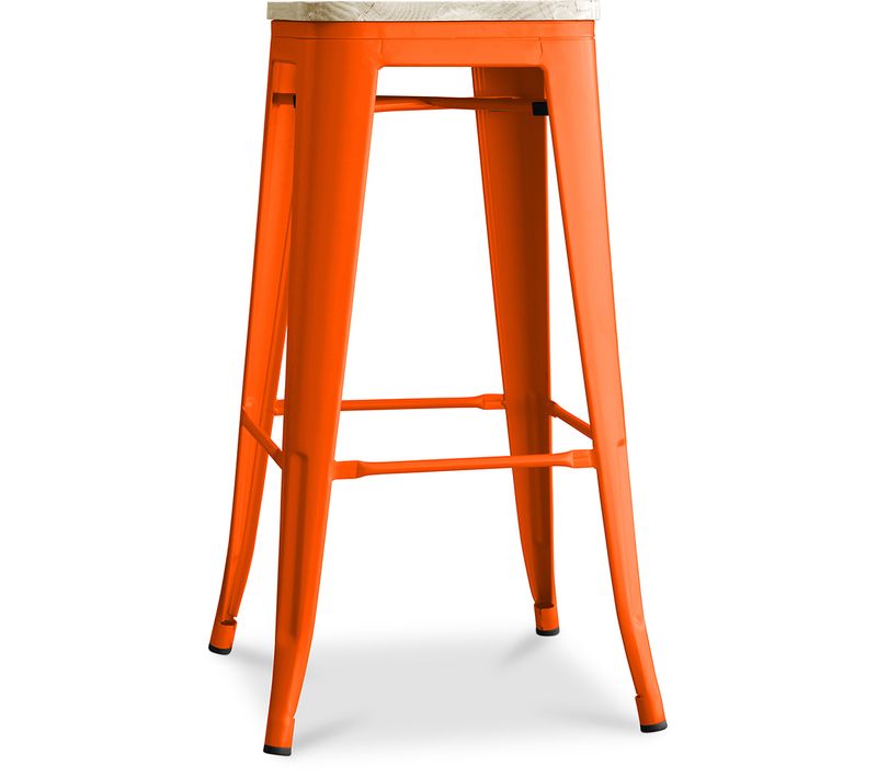 Tabouret De Bar - Design Industriel - Bois Et Acier - 76cm - - Metalix Orange
