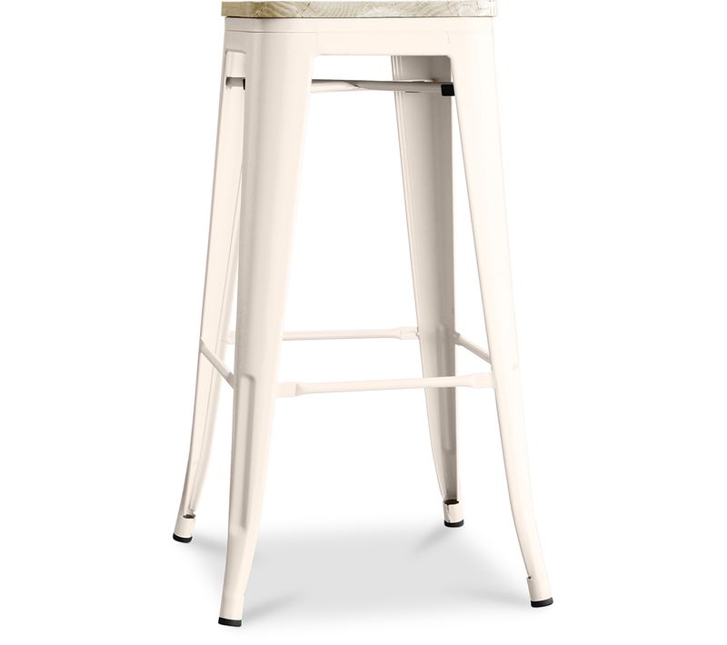 Tabouret De Bar - Design Industriel - Bois Et Acier - 76cm - Nouvelle édition - Metalix Crème