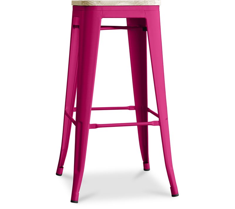 Tabouret De Bar - Design Industriel - Bois Et Acier - 76cm - Nouvelle édition - Metalix Fuchsia