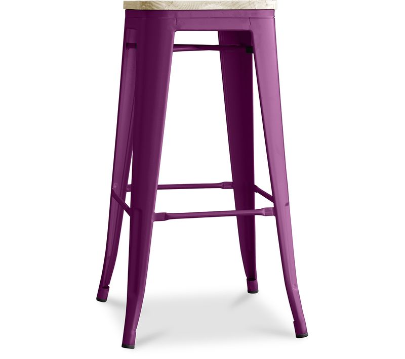 Tabouret De Bar - Design Industriel - Bois Et Acier - 76cm - - Metalix Violet