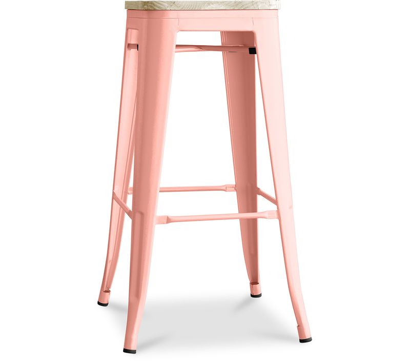 Tabouret De Bar - Design Industriel - Bois Et Acier - 76cm - Nouvelle édition - Metalix Orange Pâle