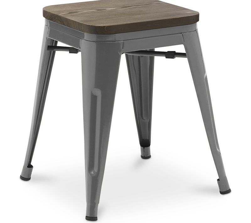 Tabouret De Bar Design Industriel - Bois et Métal - 45 Cm - - Metalix Gris Foncé